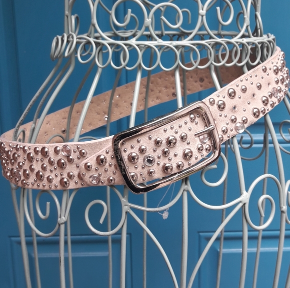 Real Suede Leather Belt Metal Grommets Crystals - Picture 4 of 6